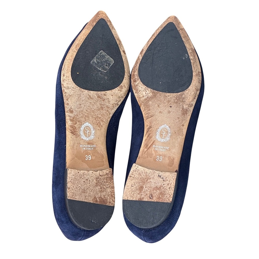 Sarah Flint Flats Navy Blue Suede Shoes Pointed Italian Leather Quiet Luxury 8.5 - Picture 4 of 4